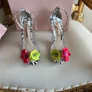 Sophia Webster Women's Black and White Heels with Floral Accents
